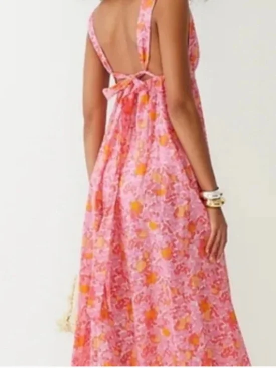 NWOT J. Crew Plunge-Neck Cotton Midi Beach Dress in Pink Limone Print - Small - Picture 7 of 7